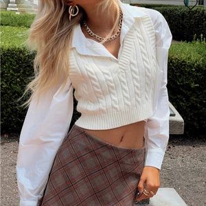 Princess Polly Sydney cropped sweater vest cream white thick tank top v-neck
